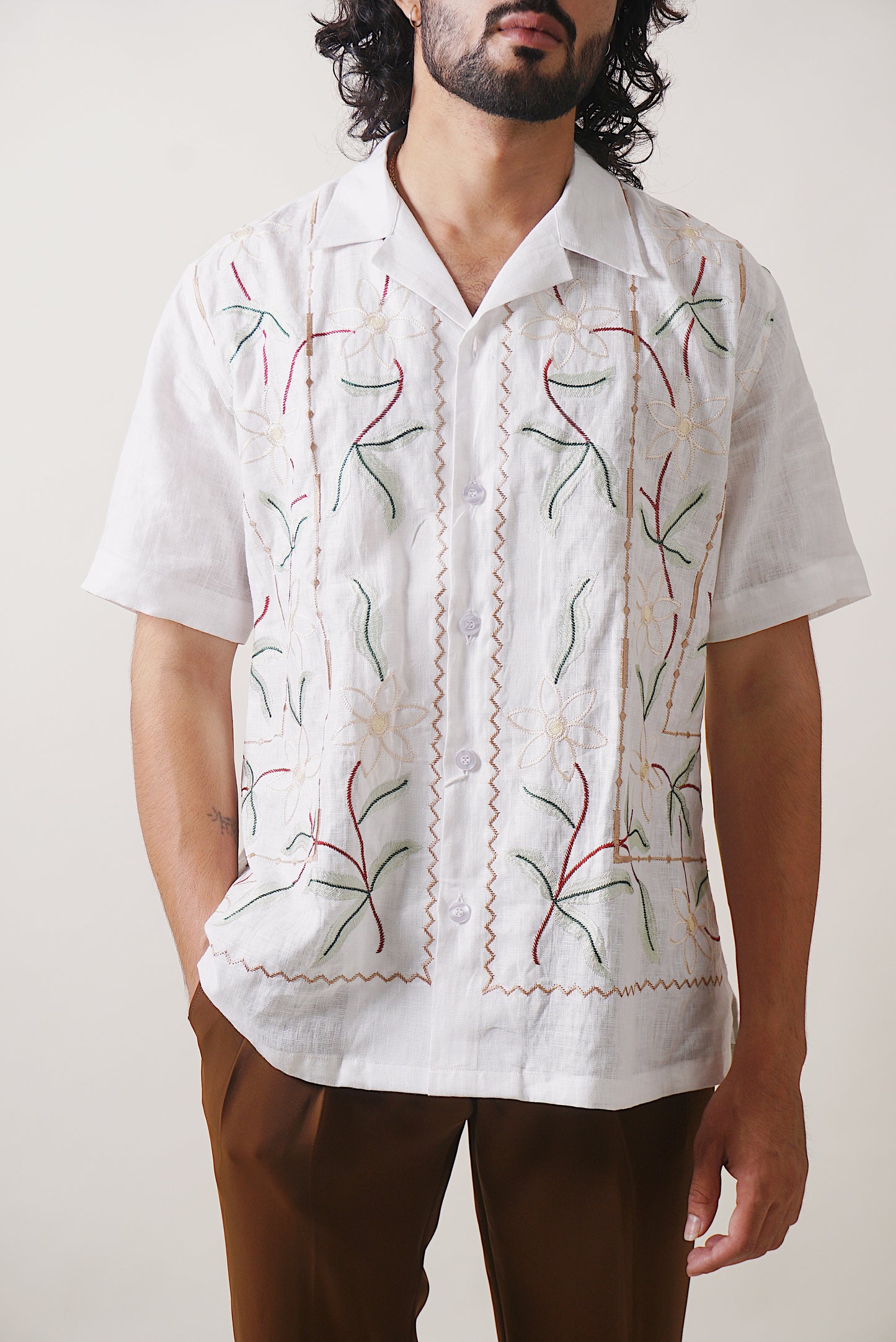 Floral Embroided Linen Shirt