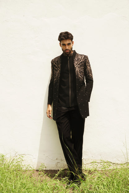 Oxidised Peeta Handwork Indowestern With Zipper Jacket