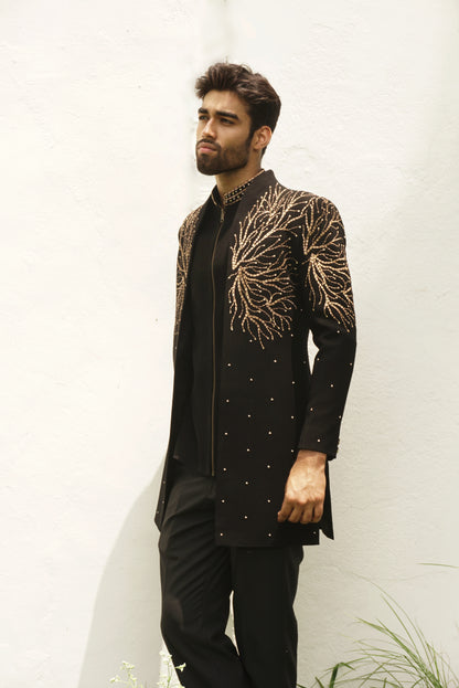 Oxidised Peeta Handwork Indowestern With Zipper Jacket