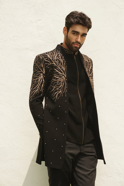 Oxidised Peeta Handwork Indowestern With Zipper Jacket